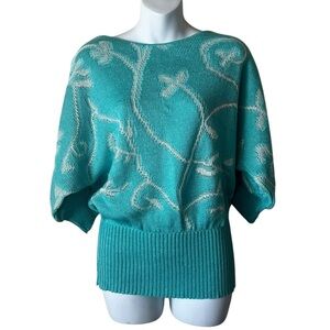 Vivanti vintage teal green floral dolman sleeve sweater size M/L